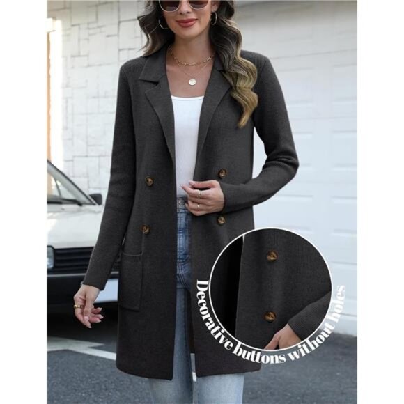 Women's Open Front Long Cardigan Sweater Fall Casual Knit Jacket - Picture 4 of 6